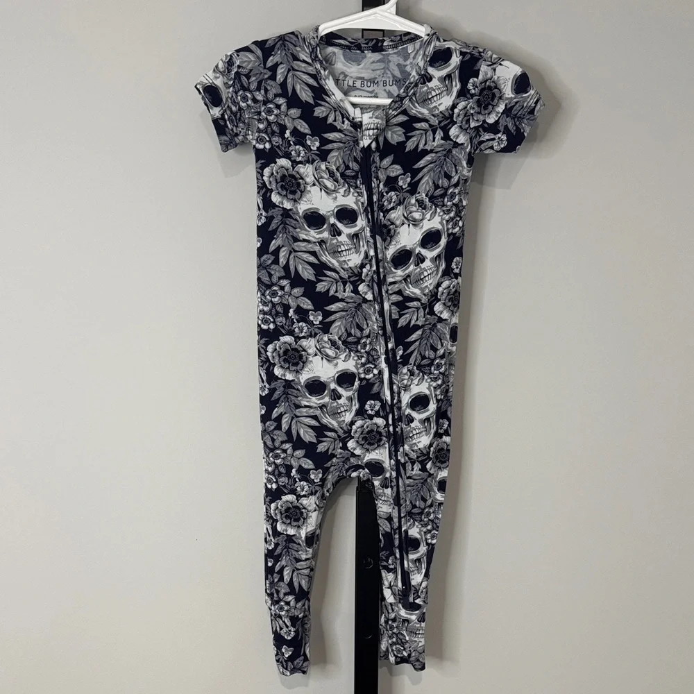 Little Bum Bums Floral Skull Print Bamboo Zippy Romper 9-12 Months EUC